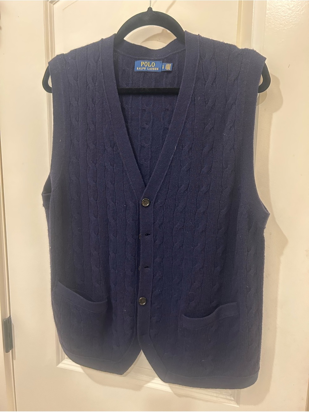 Polo Ralph Lauren Navy Cable Knit Button Sweater Vest Large